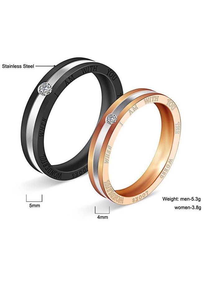 Ocean - Stainless Steel Couple Ring, Electroplated Process, Decorated With Square Diamonds, Fashionable And Classic, Suitable As a Couple Gift - Image 1