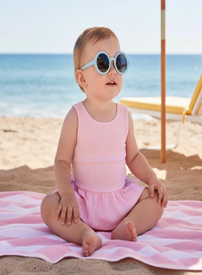 fhutpw ملابس سباحة مخططة للأطفال الصغار من fhutpw، قطعة واحدة، مقاسات 2T و3T و4T، ملابس سباحة صيفية للشاطئ (وردي، 4-5 سنوات) - Image 2