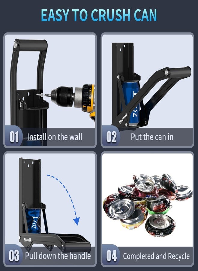 Sinotekk 16 oz Can Crusher Wall Mounted | Heavy-Duty Thickened Steel | with Built-in Bottle Opener & Non-Slip Handle | Flattened Aluminum Can in Seconds | Space-Saving Recycling Tool for Home & Garage - Image 4