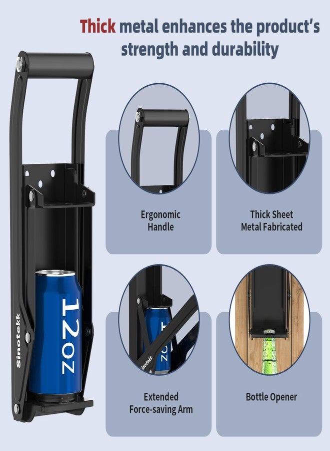 Sinotekk 16 oz Can Crusher Wall Mounted | Heavy-Duty Thickened Steel | with Built-in Bottle Opener & Non-Slip Handle | Flattened Aluminum Can in Seconds | Space-Saving Recycling Tool for Home & Garage - Image 3