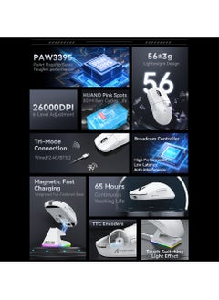 Attack Shark X6 Lightweight Wireless Gaming Mouse with 3 Mode Wired 2.4G BT5.2 Up to 26K DPI RGB Touch Magnetic Charging Base  - Image 3
