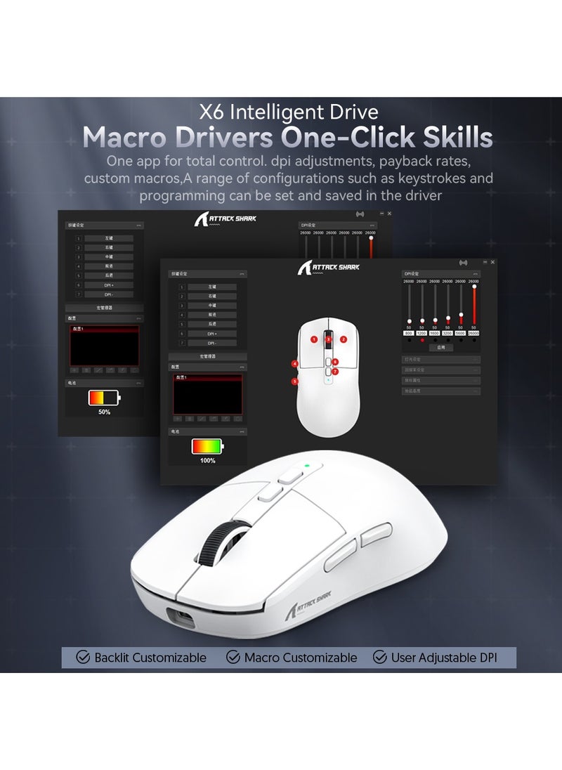 هجوم القرش - X6 ماوس ألعاب لاسلكي خفيف الوزن مع 3 أوضاع سلكية 2.4G BT5.2 حتى 26K DPI RGB تعمل باللمس قاعدة شحن مغناطيسية - Image 1
