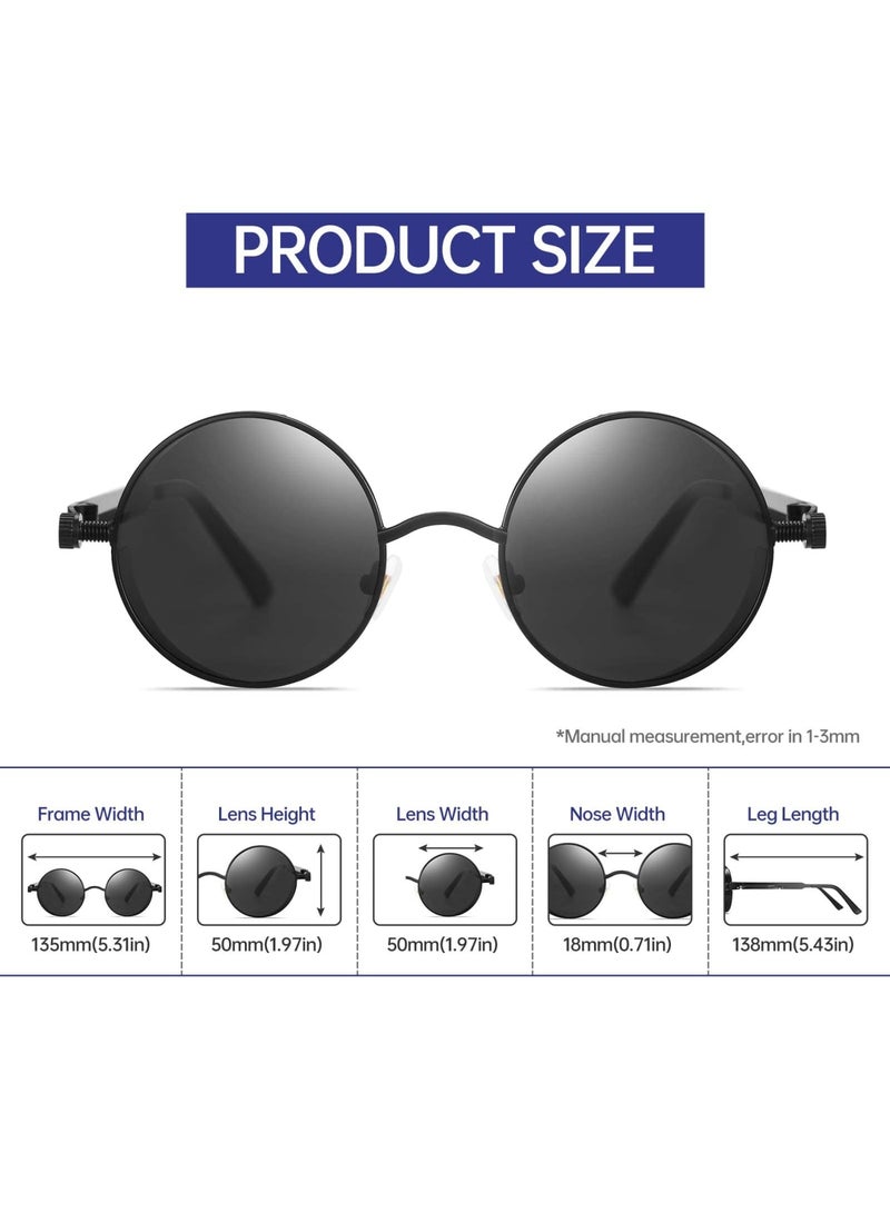 Zikra Men Sunglasses, Steampunk Polarized Sunglasses For Men Professional Full UV400 Protection Round Gothic Shades Style Vintage Polarized Lens Women Metal Circle Frame - Image 4
