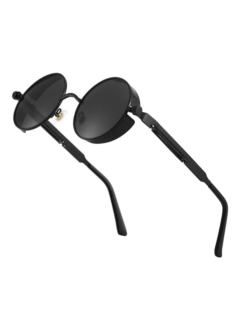 Zikra Men Sunglasses, Steampunk Polarized Sunglasses For Men Professional Full UV400 Protection Round Gothic Shades Style Vintage Polarized Lens Women Metal Circle Frame - Image 1