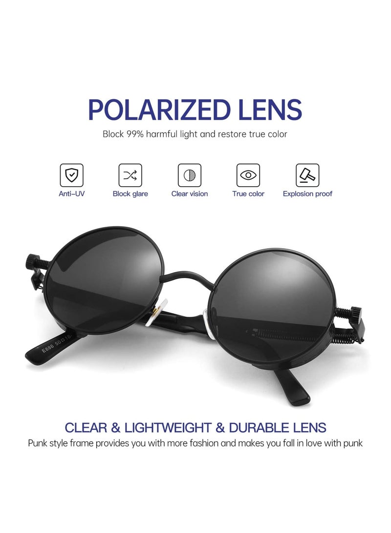 Zikra Men Sunglasses, Steampunk Polarized Sunglasses For Men Professional Full UV400 Protection Round Gothic Shades Style Vintage Polarized Lens Women Metal Circle Frame - Image 3