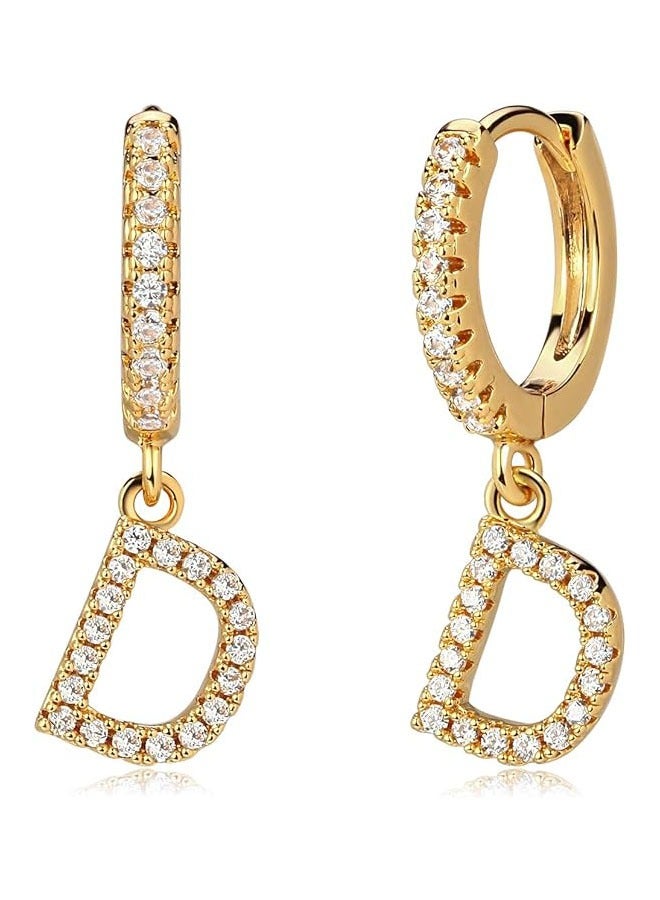 MEVECCO Women Huggie Hoop Earrings Gold Initial D Cubic Zirconia 14K Gold Filled Small Simple Hypoallergenic Personalized Jewelry - Image 1