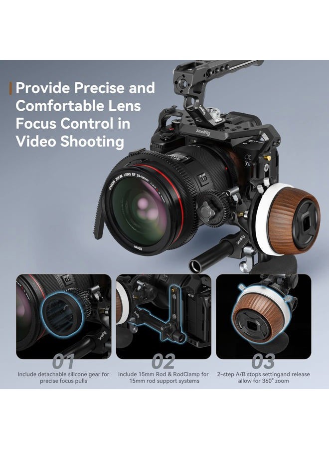 SmallRig F60 Follow Focus for DSLR and Mirrorless Camera Lenses, with Non-Damping Design & Forward/Reverse Switch & A/B Stops, Included Lens Gear, Gear Ring, 15mm Rod & Rod Clamp - 3850 - Image 5