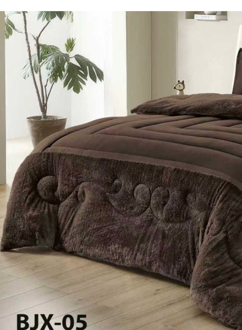 مون مفرش سرير شتوي نفر واحد 4 قطع وجهين وجه مخمل وجه فرو مقاس 170x220 سم - Image 3