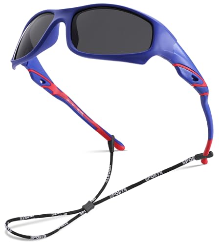 NULOOQ Kids Baseball Polarized Sunglasses – Unbreakable Flexible Youth Sports Sunglasses for Boys Girls Age 4-12 (Matte Blue Frame/Gray Lens) - Image 1