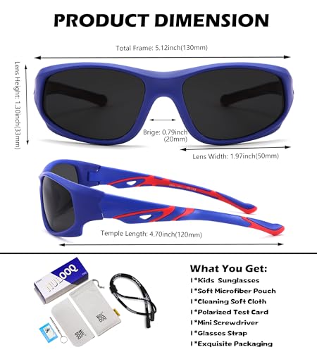 NULOOQ Kids Baseball Polarized Sunglasses – Unbreakable Flexible Youth Sports Sunglasses for Boys Girls Age 4-12 (Matte Blue Frame/Gray Lens) - Image 3