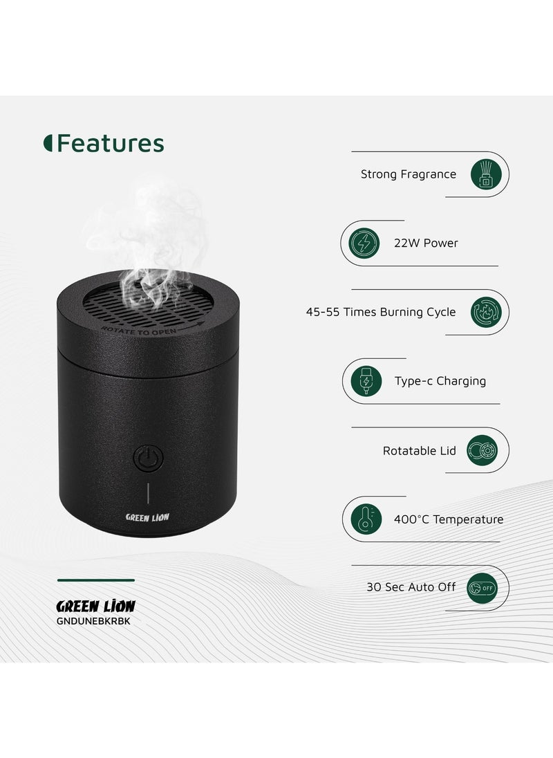 GREEN LION Dune Bakhour Incense Burner with Rotatable Lid & Easy Twist-Lock / Portable Bukhour / Luxury Scent Oud/ Strong Fragrance / Bakhoor / Included Tweezer - Black  - Image 2