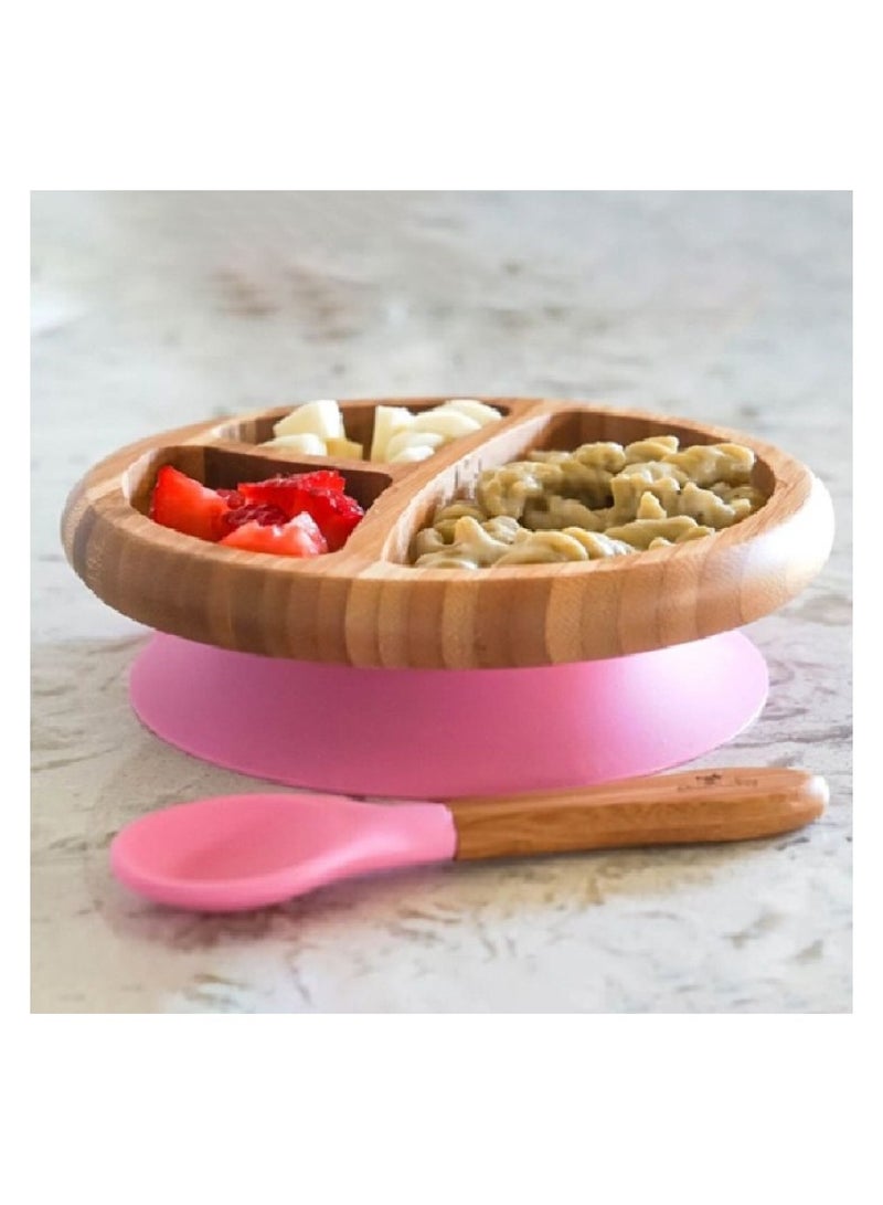 Avanchy Bamboo Suction Classic Plate + Spoon Pink - Image 2