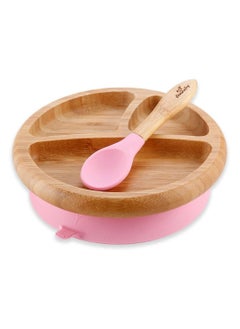 Avanchy Bamboo Suction Classic Plate + Spoon Pink  - Image 4