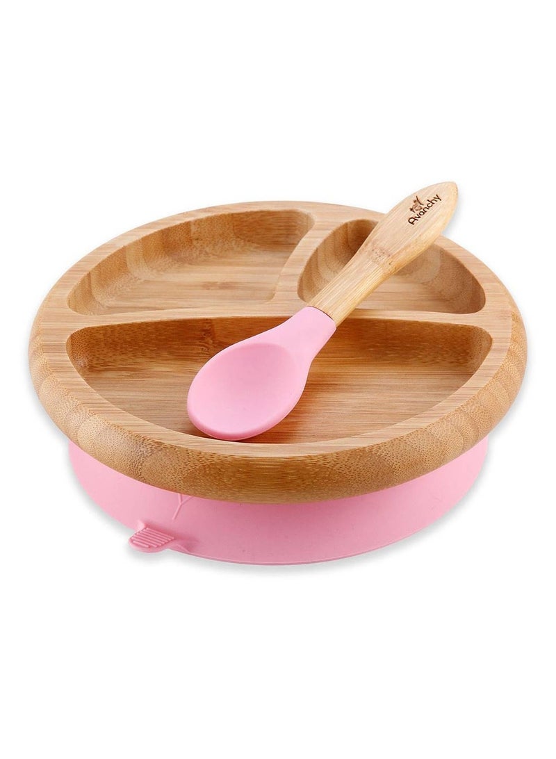 Avanchy Bamboo Suction Classic Plate + Spoon Pink - Image 4