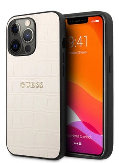 Guess PU Leather Croco Case Hot Stamped Lines And Metal Logo For iPhone 14 Pro Max (6.7)