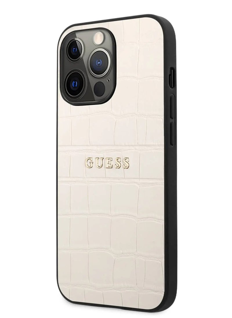 GUESS - Guess PU Leather Croco Case Hot Stamped Lines And Metal Logo For iPhone 14 Pro Max (6.7) - Image 1