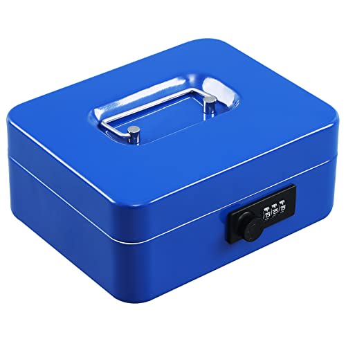 xydled Steel Cash Box Safe with Combination LockMoney Safe Box with Removable Coin TrayMedium787x 630x 354Blue - Image 1