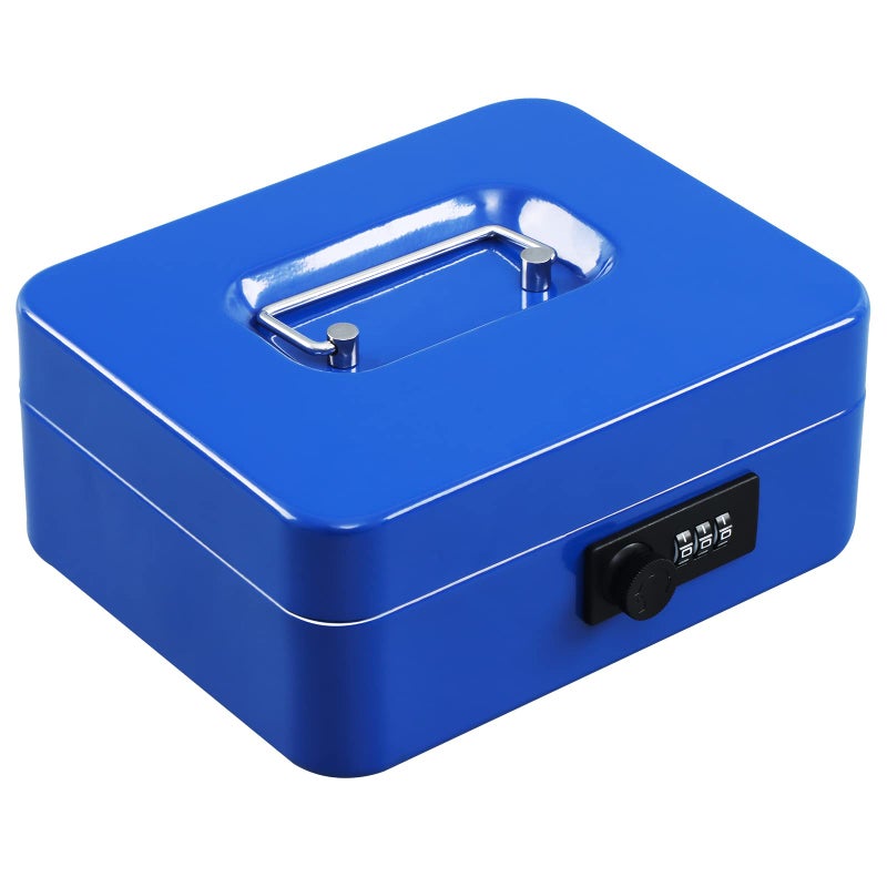 xydled Steel Cash Box Safe with Combination LockMoney Safe Box with Removable Coin TrayMedium787x 630x 354Blue - Image 2