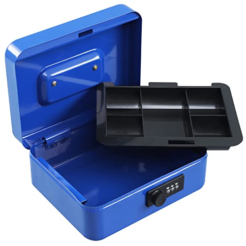 xydled Steel Cash Box Safe with Combination LockMoney Safe Box with Removable Coin TrayMedium787x 630x 354Blue - Image 3