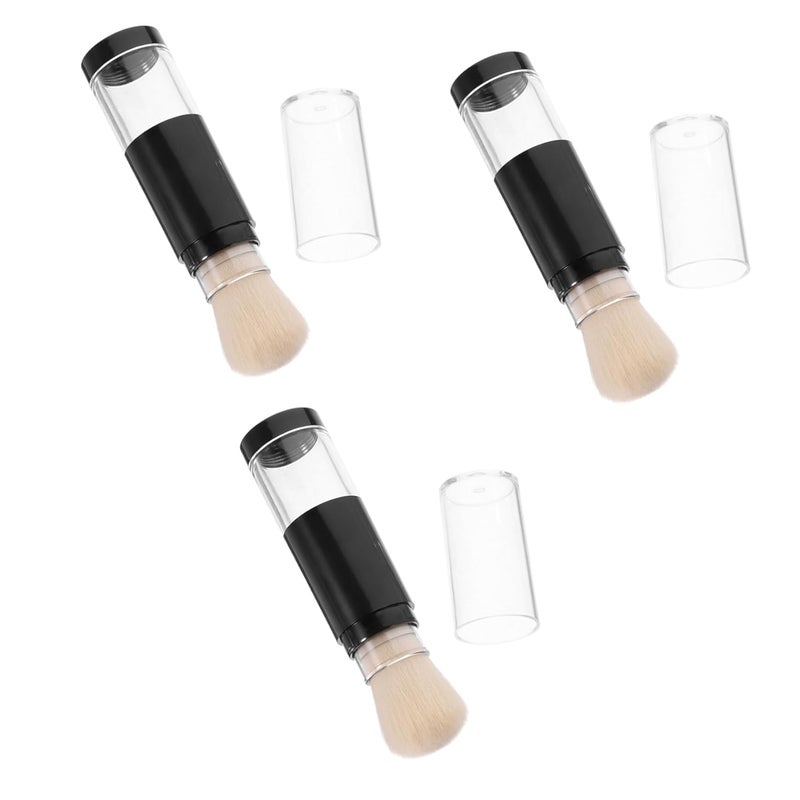 Outanaya 3pcs Refillable Powder Foundation Brush Set with Pressure Dispensing Bottle, Portable Soft Fiber Makeup Brushes for Loose Powder and Contour, Travel Size Face Blush Applicator - Image 1