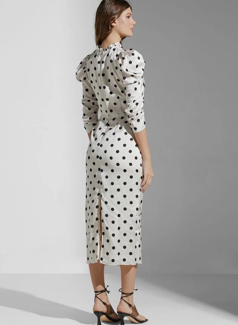 Keepsake Puff Sleeve High Neck Dress