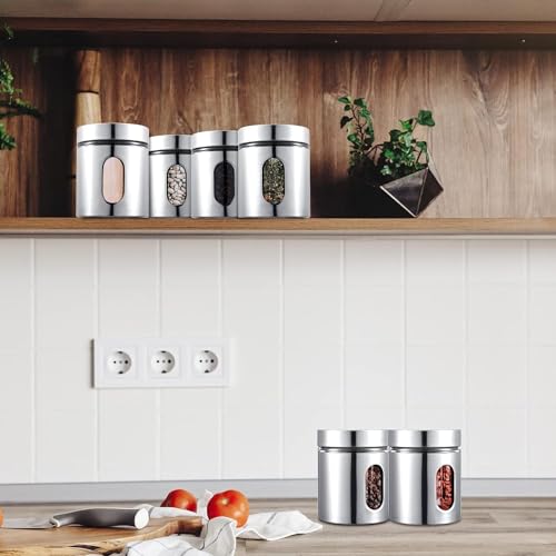 Mivana Glass Steel Storage Airtight Lid 650 Ml Containers For Kitchen Storage Container With Lid For Tea Coffee & Sugar, Dry Fruit Jars, Storage Box, Set Of 3 (3, M-19),Silver - Image 5
