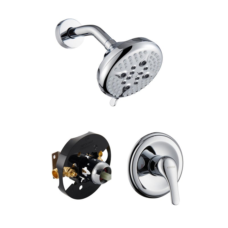 KINSE 5 Inches Shower head Shower Faucet Set shower kit with valve and shower headBrass valve and stainless steel kitsWithout tub spout Chrome - Image 2