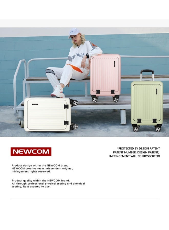 NEWCOM Front Opening PC Cabin Suitcase 20 Inch | TSA Lock | Laptop Compartment | 4 Spinner Wheels | Lightweight Carry-On Travel Luggage | White, Pink, Green - Image 3