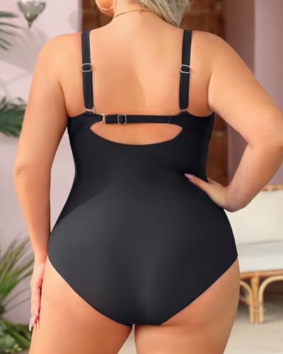 Aqua Eve Womens Plus Size One Piece Swimsuit- Tummy Control Bathing Suit Full Coverage Swimwear Black 20W - Image 4