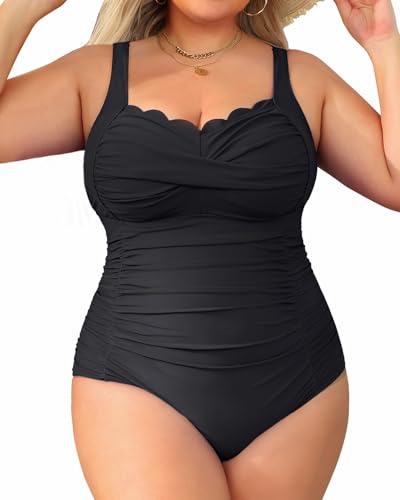 Aqua Eve Womens Plus Size One Piece Swimsuit- Tummy Control Bathing Suit Full Coverage Swimwear Black 20W - Image 1