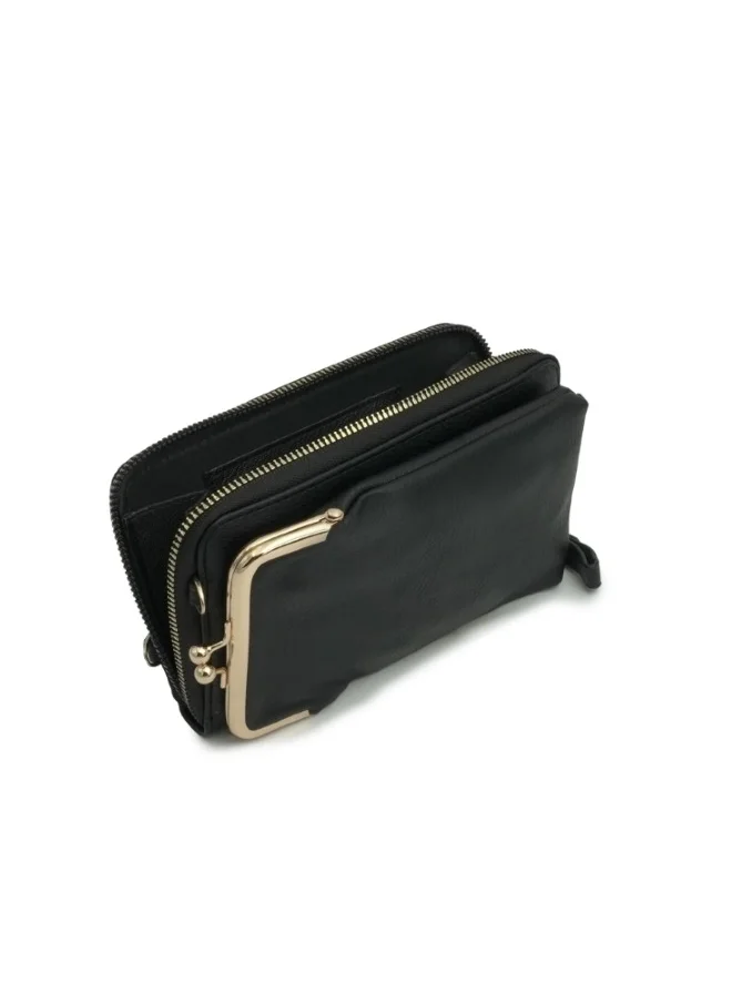 HaILYS Black Leather Clutch with Gold Accents