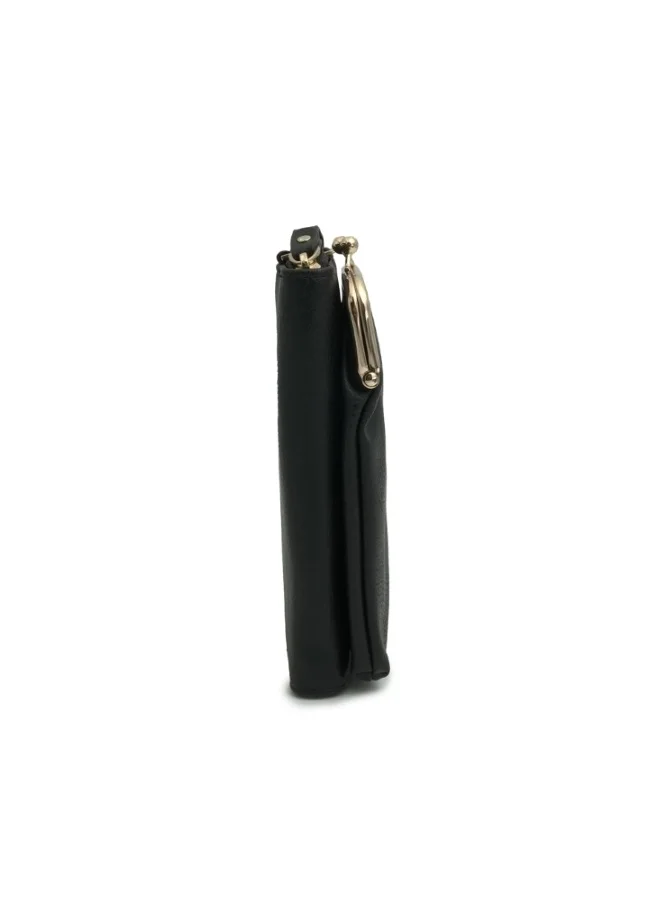HaILYS Black Leather Clutch with Gold Accents