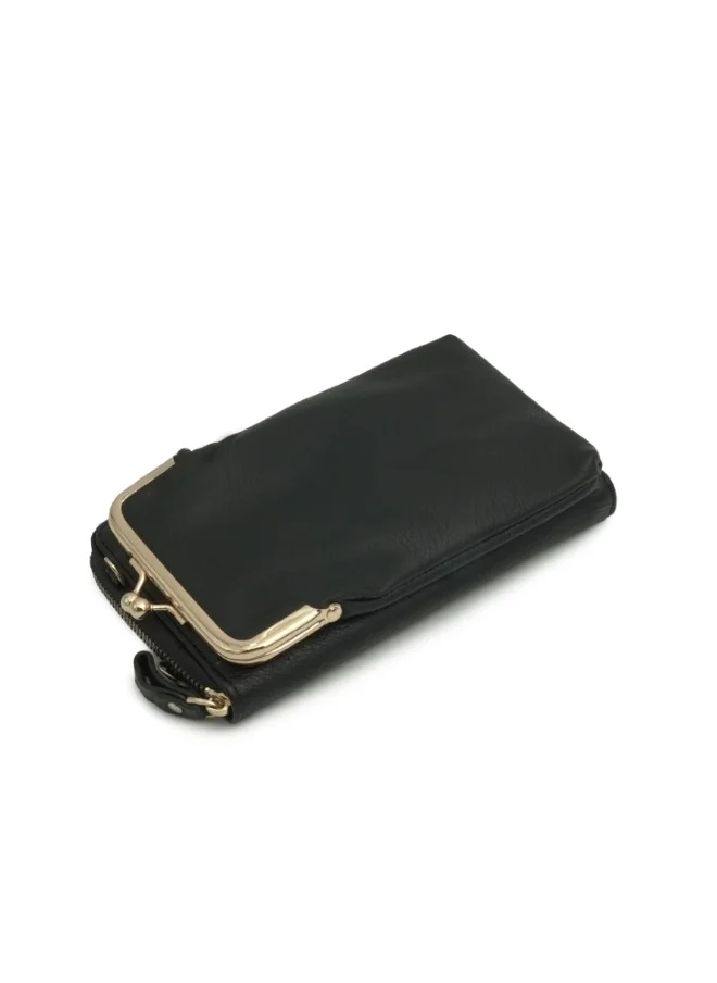 HaILYS Black Leather Clutch with Gold Accents