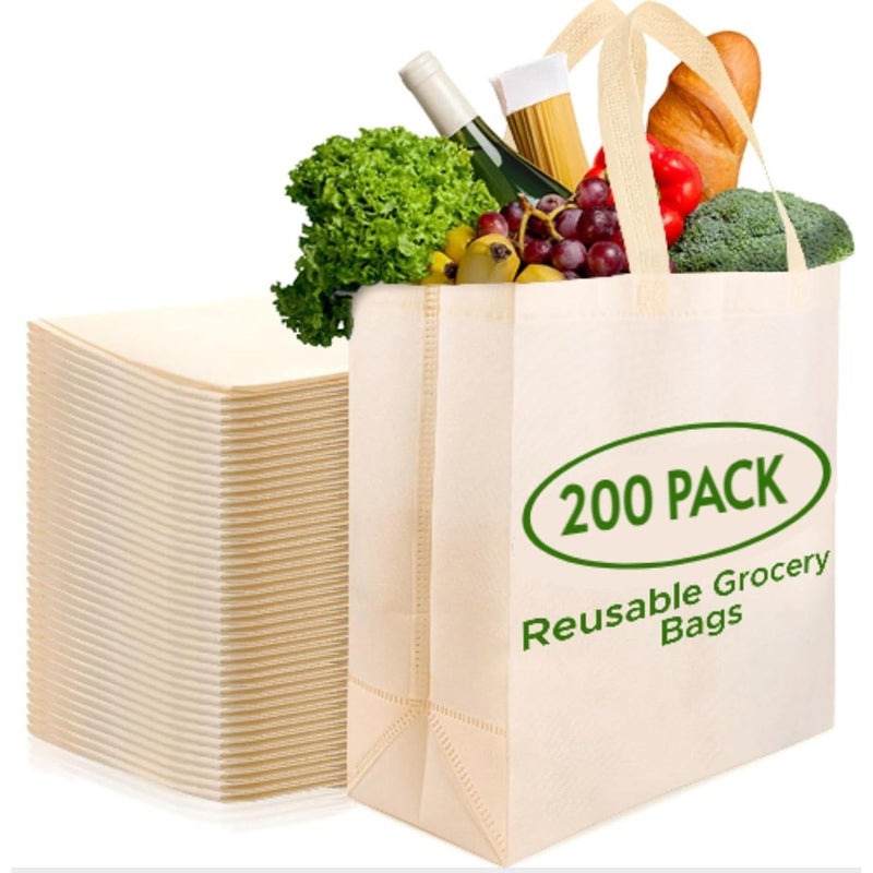 Simply Cool 200 Pack Reusable EcoFriendly Large Grocery Shopping Bags 145x14x66 Durable Recyclable Washable Foldable Portable Tote Bags Bulk