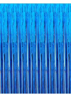 i-CHONY 2 Pcs 3.2Ft X 8.2Ft Shiny Blue Metallic Tinsel Foil Fringe Curtains Photo Booth Backdrop For Birthday Wedding Holiday Celebration Bachelorette Party Decor (Blue)  - Image 1