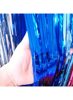 i-CHONY 2 Pcs 3.2Ft X 8.2Ft Shiny Blue Metallic Tinsel Foil Fringe Curtains Photo Booth Backdrop For Birthday Wedding Holiday Celebration Bachelorette Party Decor (Blue)  - Image 3