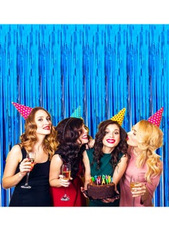 i-CHONY 2 Pcs 3.2Ft X 8.2Ft Shiny Blue Metallic Tinsel Foil Fringe Curtains Photo Booth Backdrop For Birthday Wedding Holiday Celebration Bachelorette Party Decor (Blue)  - Image 5