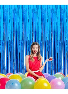 i-CHONY 2 Pcs 3.2Ft X 8.2Ft Shiny Blue Metallic Tinsel Foil Fringe Curtains Photo Booth Backdrop For Birthday Wedding Holiday Celebration Bachelorette Party Decor (Blue)  - Image 4