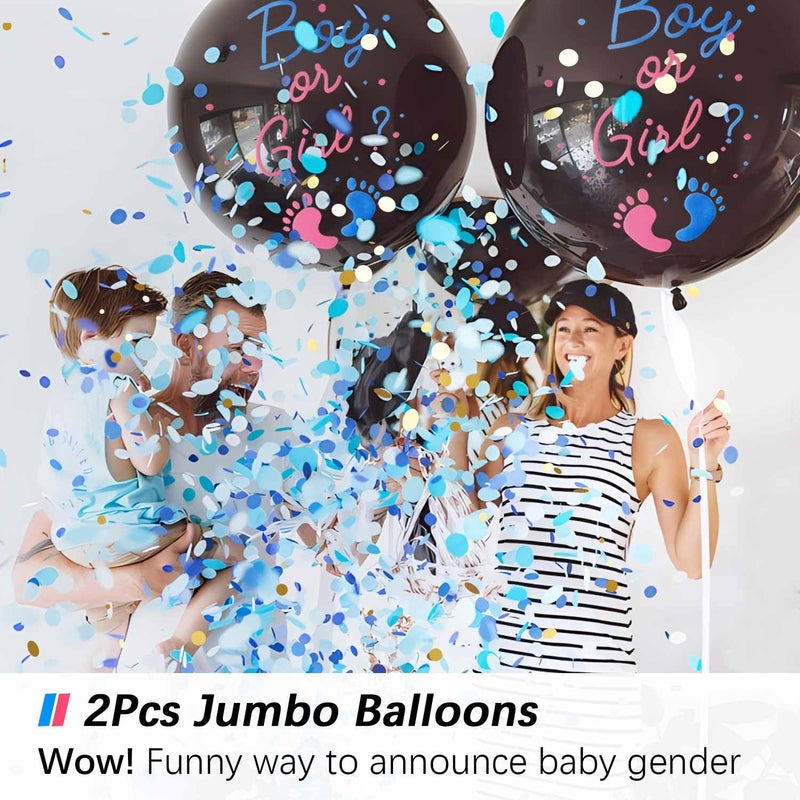 Heboland Gender Reveal Balloon Pop Ideas, 2pcs 36" Jumbo Black Baby Boy or Girl Balloons, with Blue Pink Confetti for Revelacion de Sexo de Bebe - Image 4