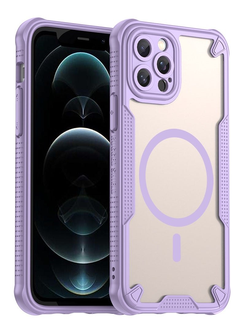 Cover For iPhone 12 Pro Max Armor Glaze MagSafe Magnetic Phone Case Raised edges around the screen and camera lens help prevent scratches - Purple - Image 1