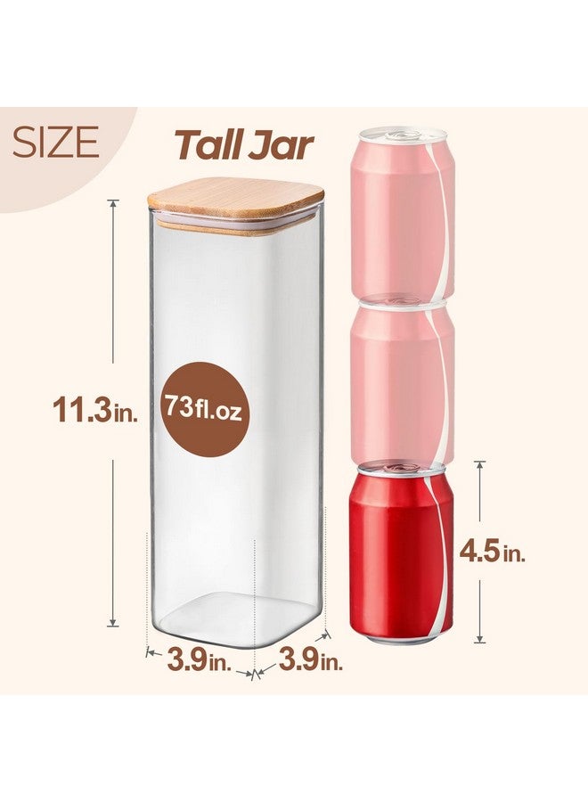 كومساف مجموعة من 3 أوعية زجاجية لتخزين معكرونة السباغيتي من كومساف، سعة 73 أونصة، وعاء طويل شفاف محكم الإغلاق لتخزين الطعام مع غطاء، مناسب للنودلز والدقيق والشوفان والحبوب والسكر والفاصوليا، أوعية تخزين معكرونة السباغيتي مربعة الشكل - Image 1