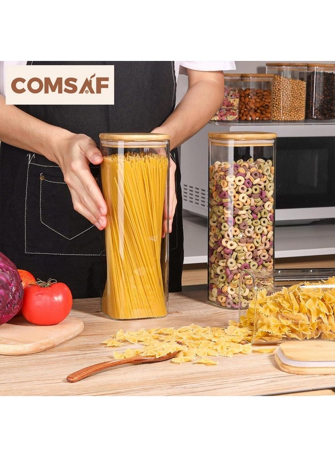 كومساف مجموعة من 3 أوعية زجاجية لتخزين معكرونة السباغيتي من كومساف، سعة 73 أونصة، وعاء طويل شفاف محكم الإغلاق لتخزين الطعام مع غطاء، مناسب للنودلز والدقيق والشوفان والحبوب والسكر والفاصوليا، أوعية تخزين معكرونة السباغيتي مربعة الشكل - Image 4