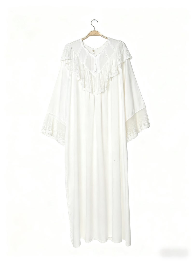 Orchid Lace White Sleepshirt-Comfortable and Soft Nightgown - Image 2