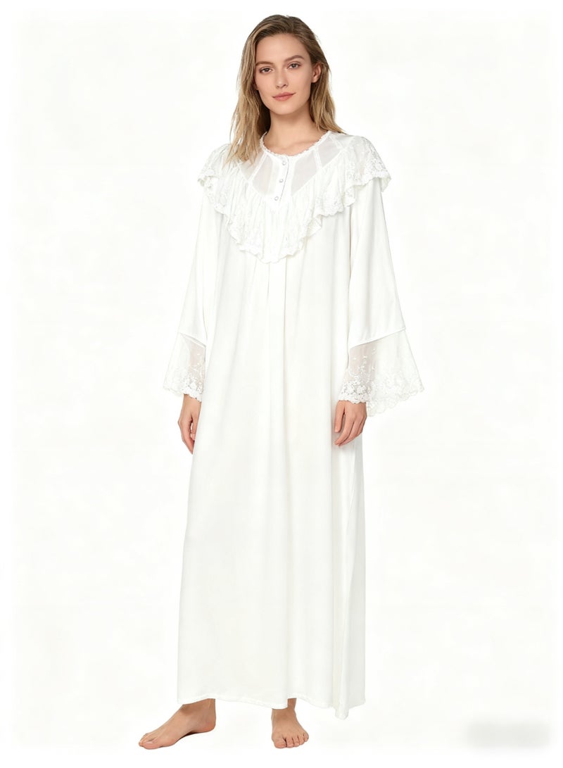 Orchid Lace White Sleepshirt-Comfortable and Soft Nightgown - Image 1