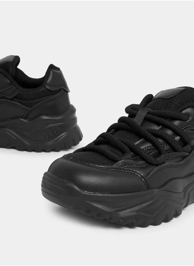 ستايلي Textured Lace Up Chunky Sneakers