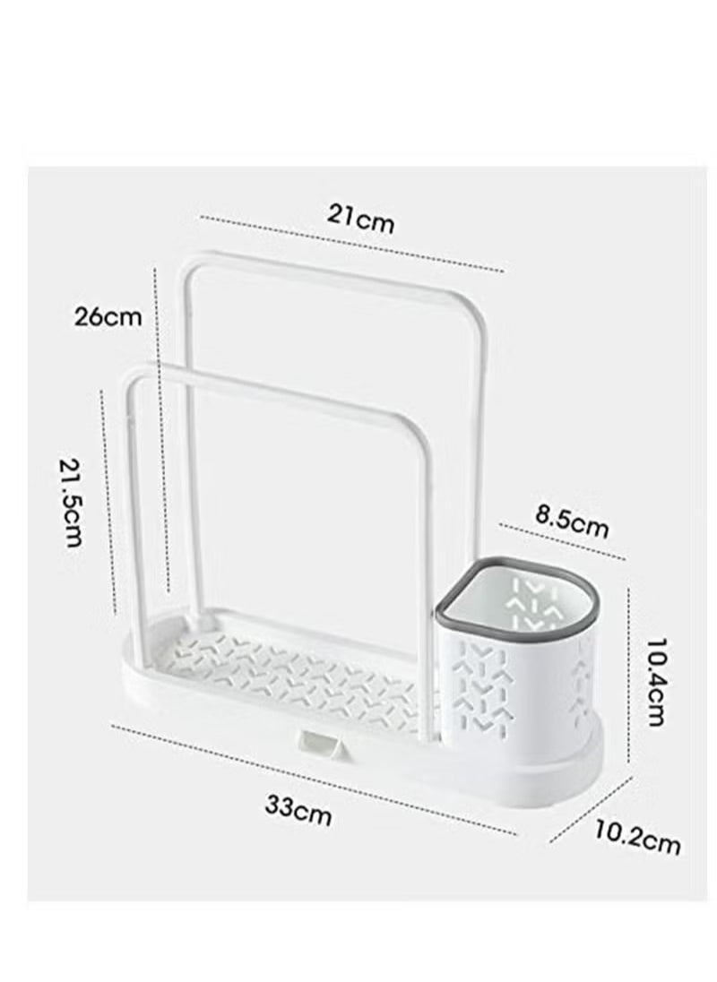 Multifunctional Kitchen Sink Caddy Organizer, Sponge and Dishcloth Holder Set with Basket, Removable Drain Pan