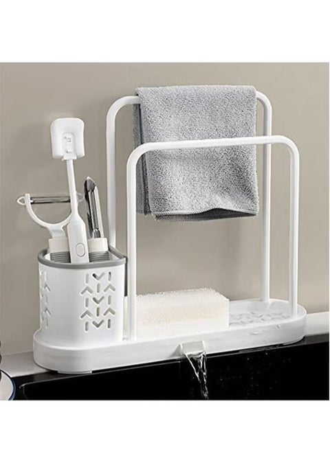 Multifunctional Kitchen Sink Caddy Organizer, Sponge and Dishcloth Holder Set with Basket, Removable Drain Pan