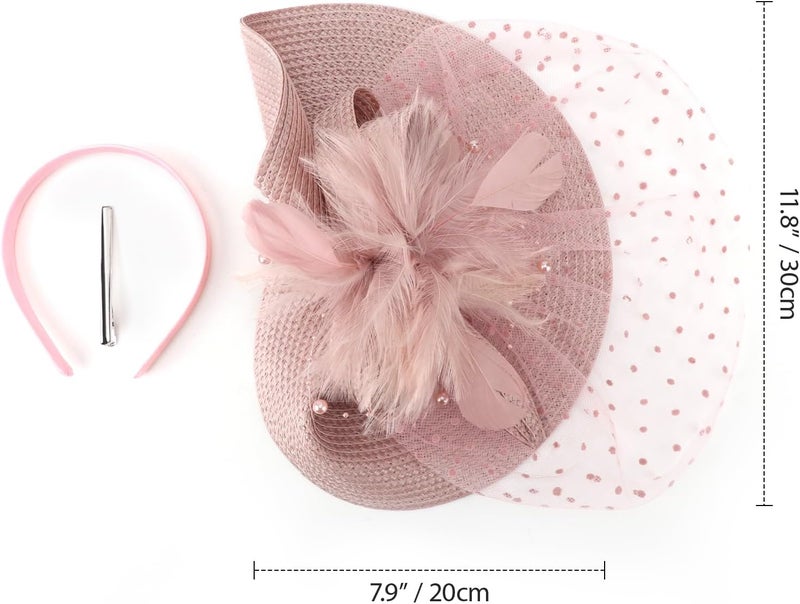 DRESHOW Fascinators Hat Flower Mesh Ribbons Feathers on a Headband and a Clip Tea Party Headwear for Girls and Women - Image 4