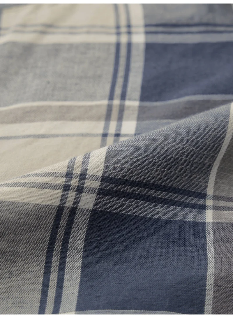 The Souled Store  The Souled Store: Blue Topaz Men and Boys Long Sleeve Spread Collar Blue Plaid Cotton-Linen Regular Shirt  | Best Price UAE