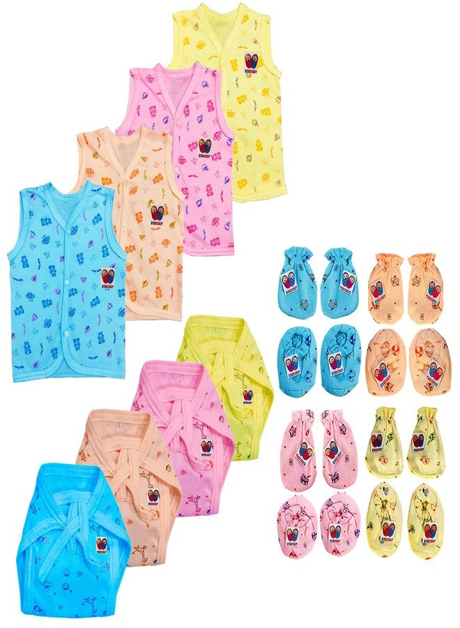 Bigbought Baby Jabla (4 Pcs), Nappy Cloth Diaper (4 Pcs), Hand Mittens/Gloves (4 Pair) and Leg Booties/Socks (4 Pair). - Image 1